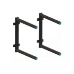 A compact wall-mounted kayak rack for two, with foam padding and sturdy 8mm hardware, supporting up to 30kg per kayak with ample spacing.