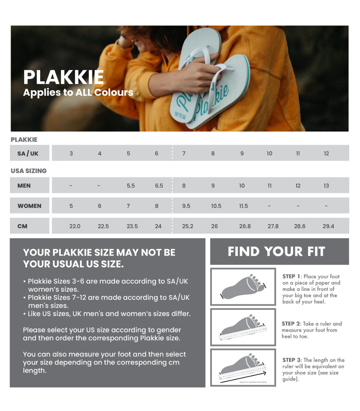 Plakkie Find Your Fit Size Guide