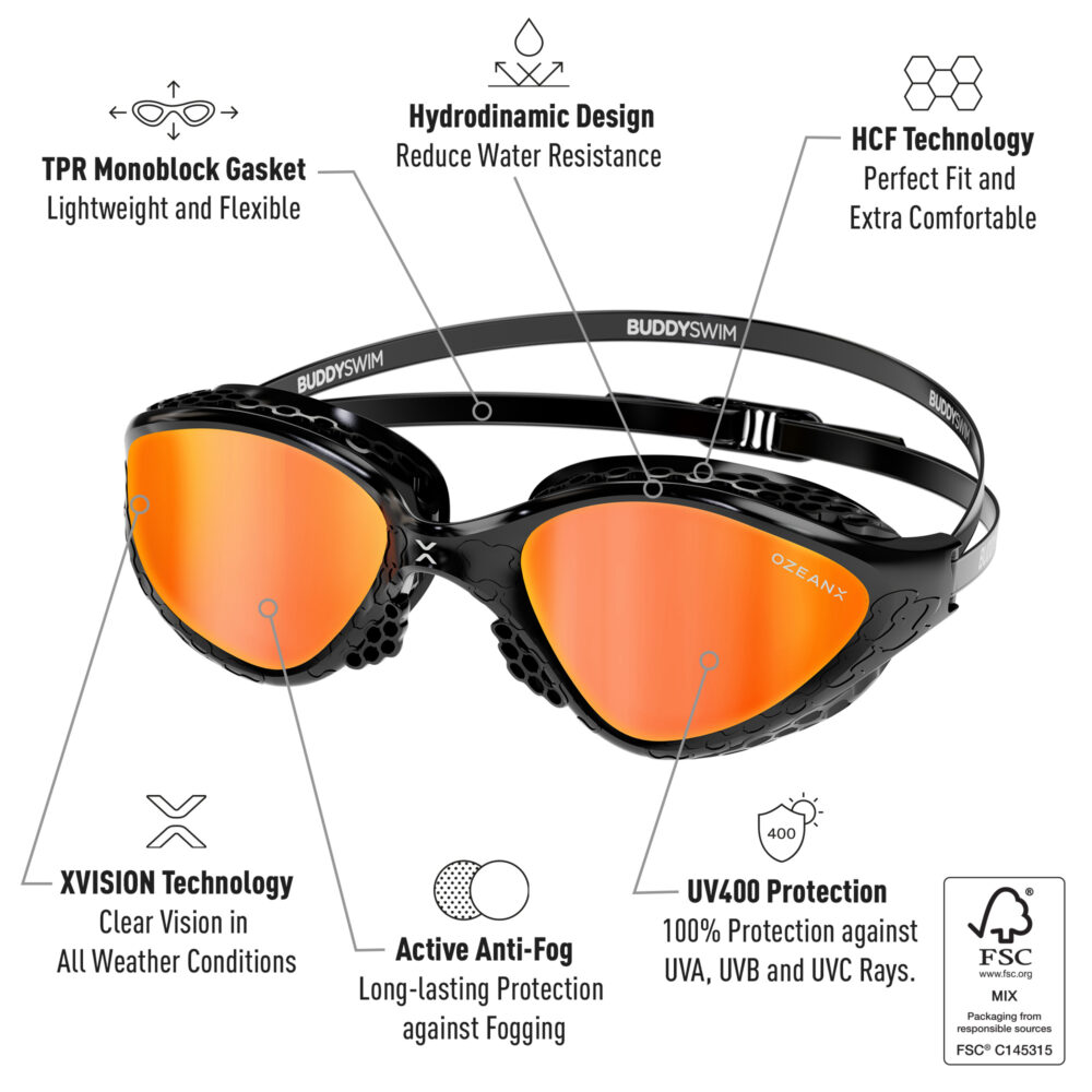 Swim Goggles Buddyswim OzeanX Black/Orange Mirror