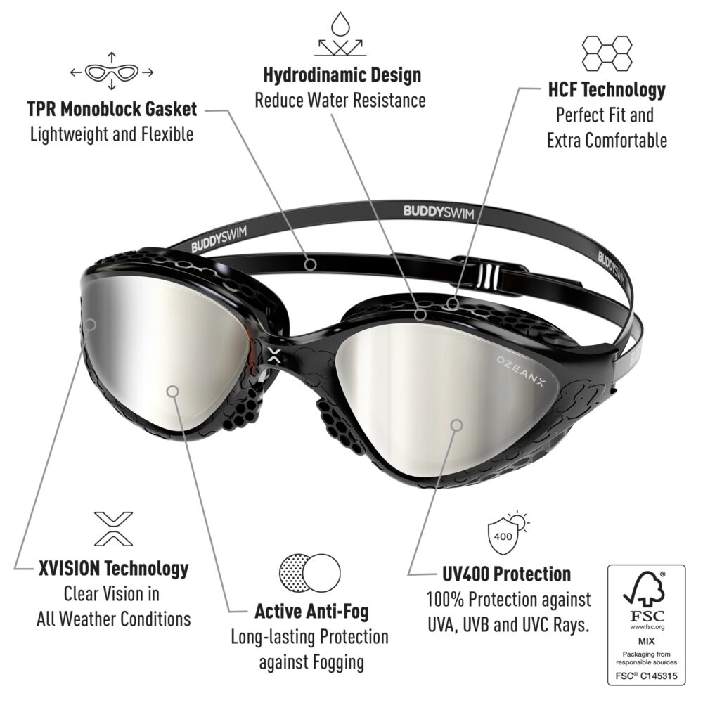 Swim Goggles Buddyswim OzeanX Black/Silver Mirror