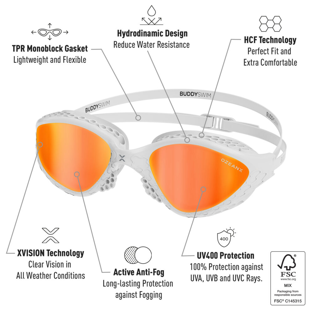 Swim Goggles Buddyswim OzeanX White/Orange Mirror