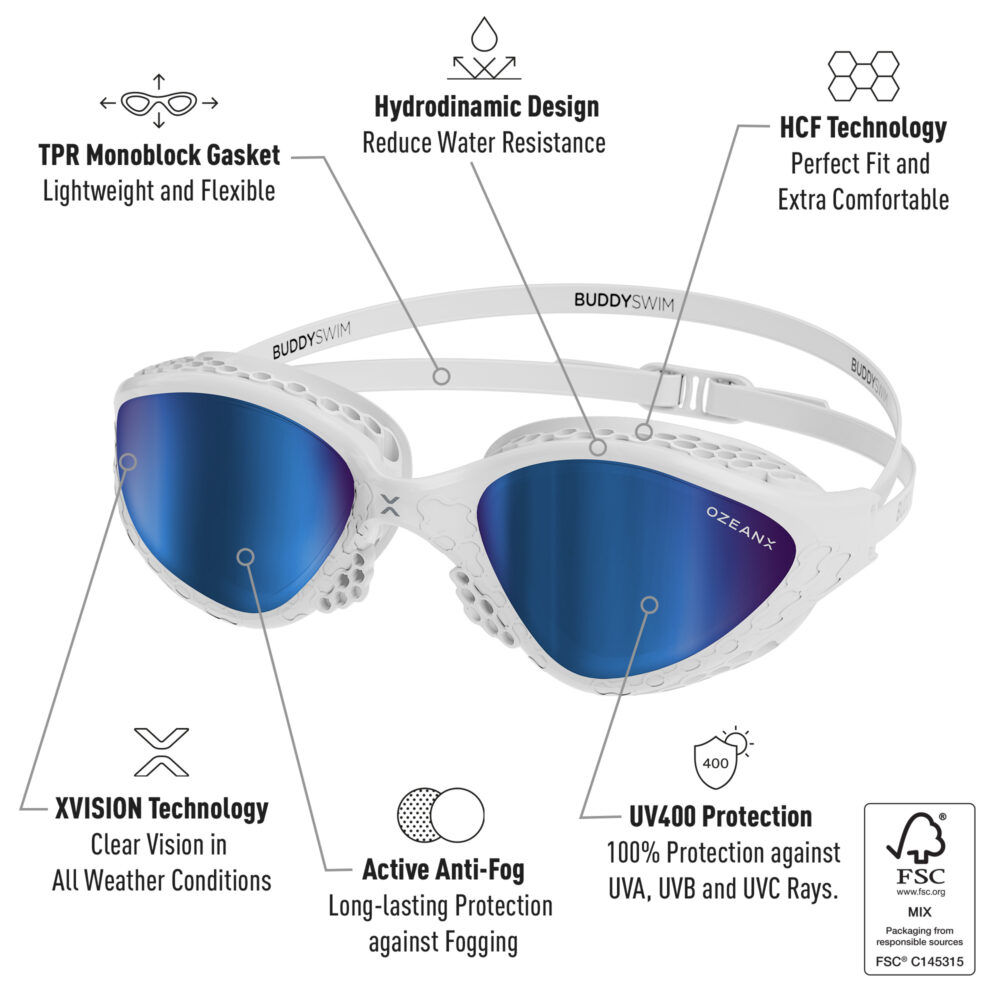 Swim Goggles Buddyswim OzeanX White/Blue Mirror