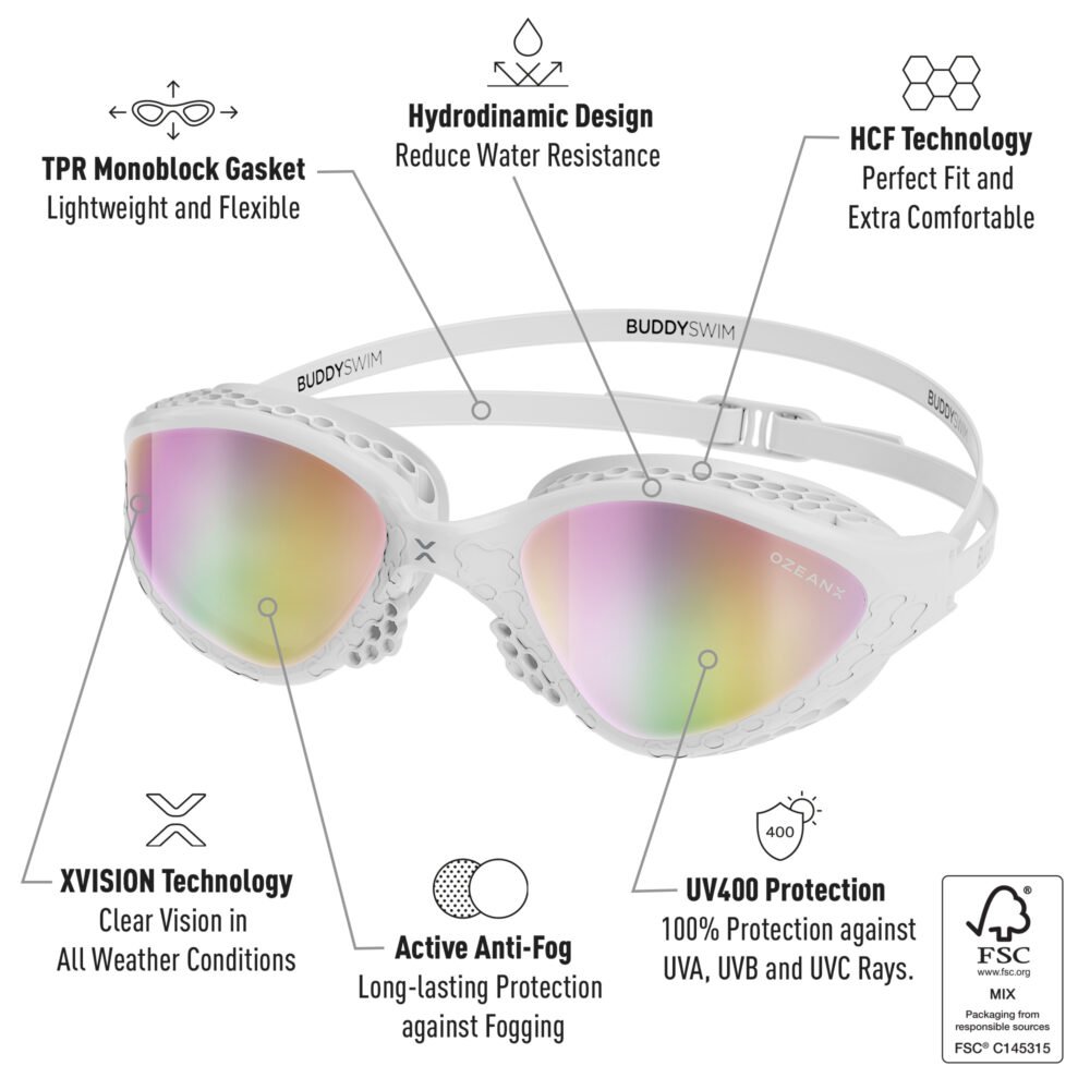 Swim Goggles Buddyswim OzeanX White/Iridium Mirror