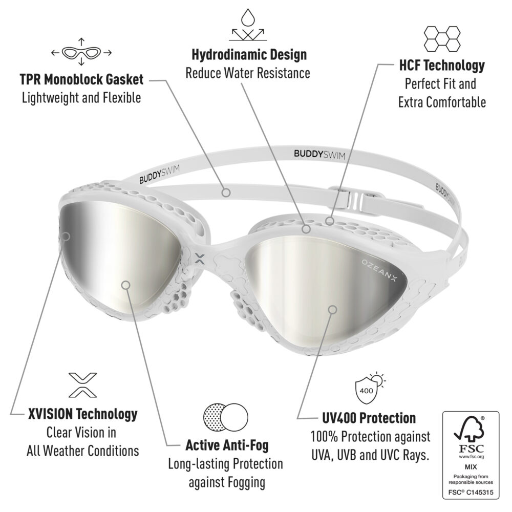 Swim Goggles Buddyswim OzeanX White/Silver Mirror