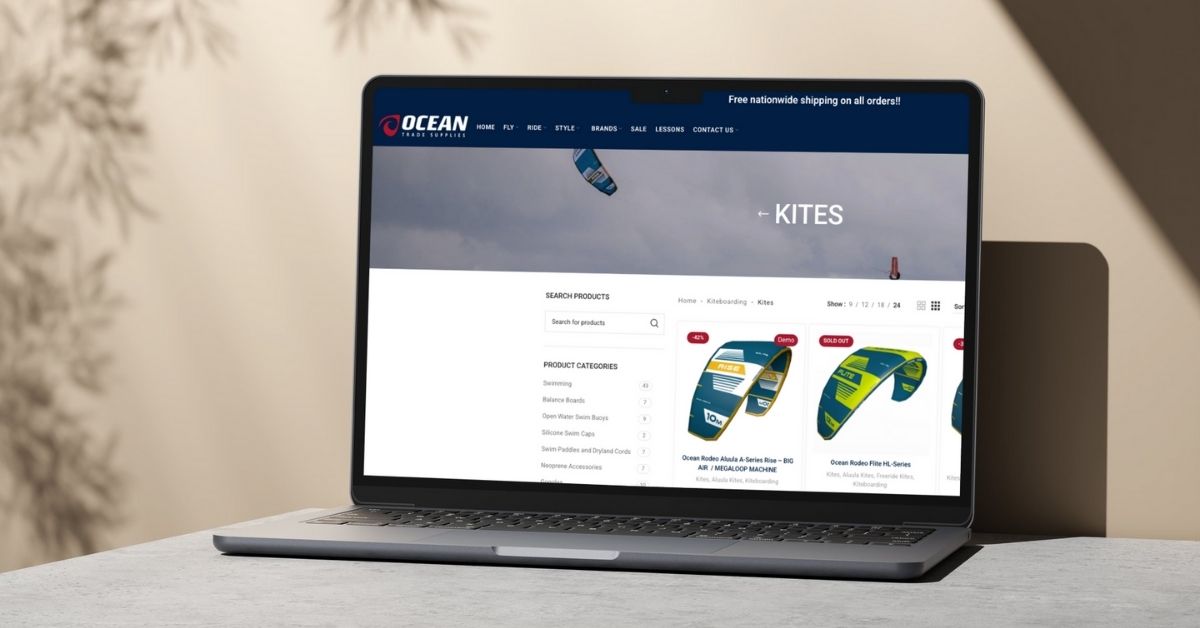 Ocean Trade Supply Website on a laptop screen